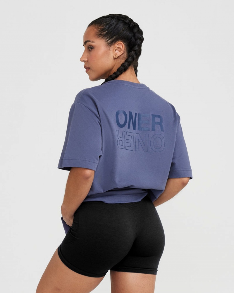 Blue Oner Active Classic Mirror Graphic Oversized T Shirts | 96478ZQOU