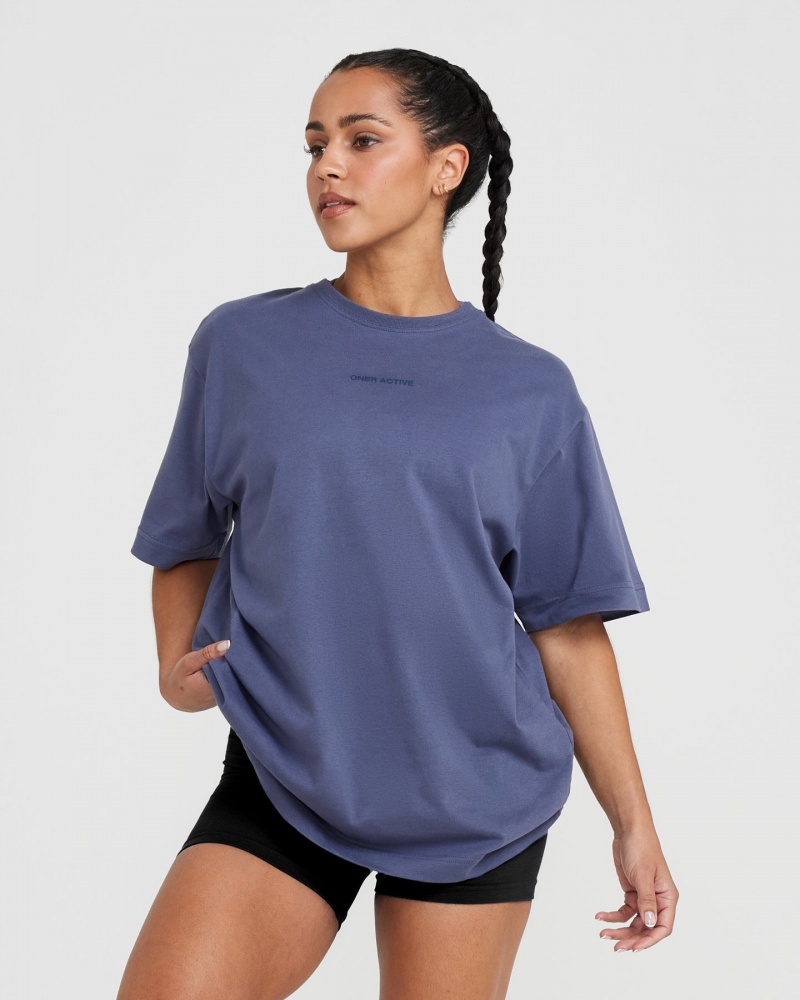 Blue Oner Active Classic Mirror Graphic Oversized T Shirts | 96478ZQOU