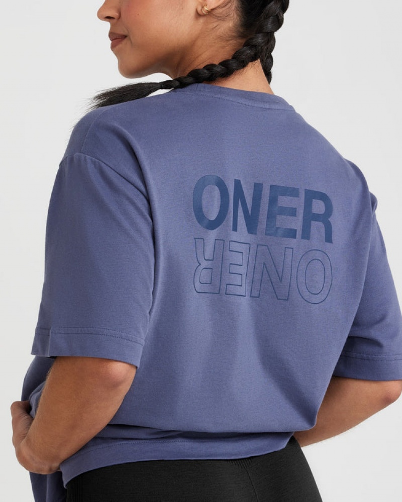 Blue Oner Active Classic Mirror Graphic Oversized T Shirts | 96478ZQOU