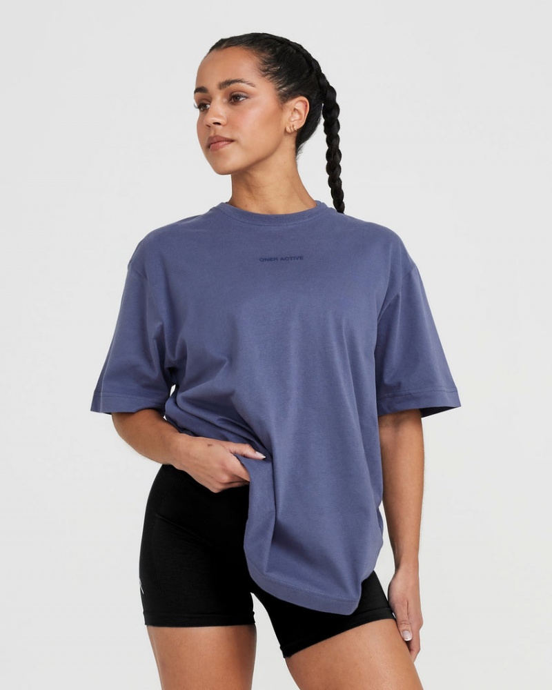 Blue Oner Active Classic Mirror Graphic Oversized T Shirts | 96478ZQOU