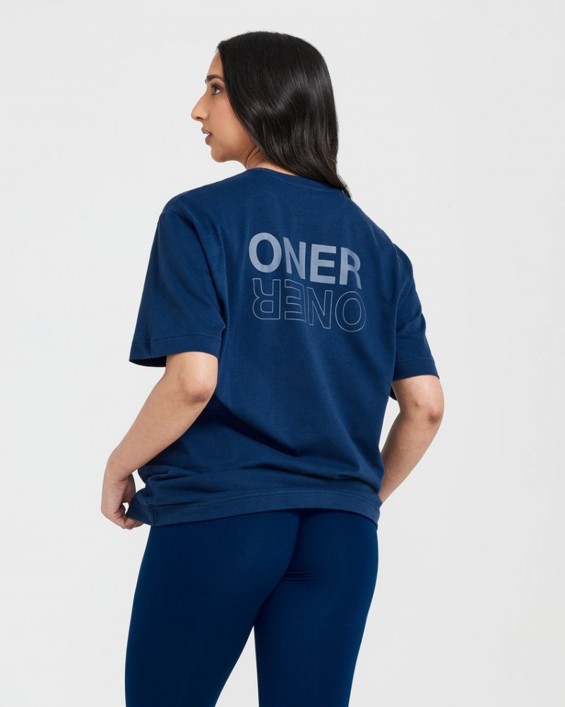 Blue Oner Active Classic Mirror Graphic Oversized T Shirts | 73051CGBE