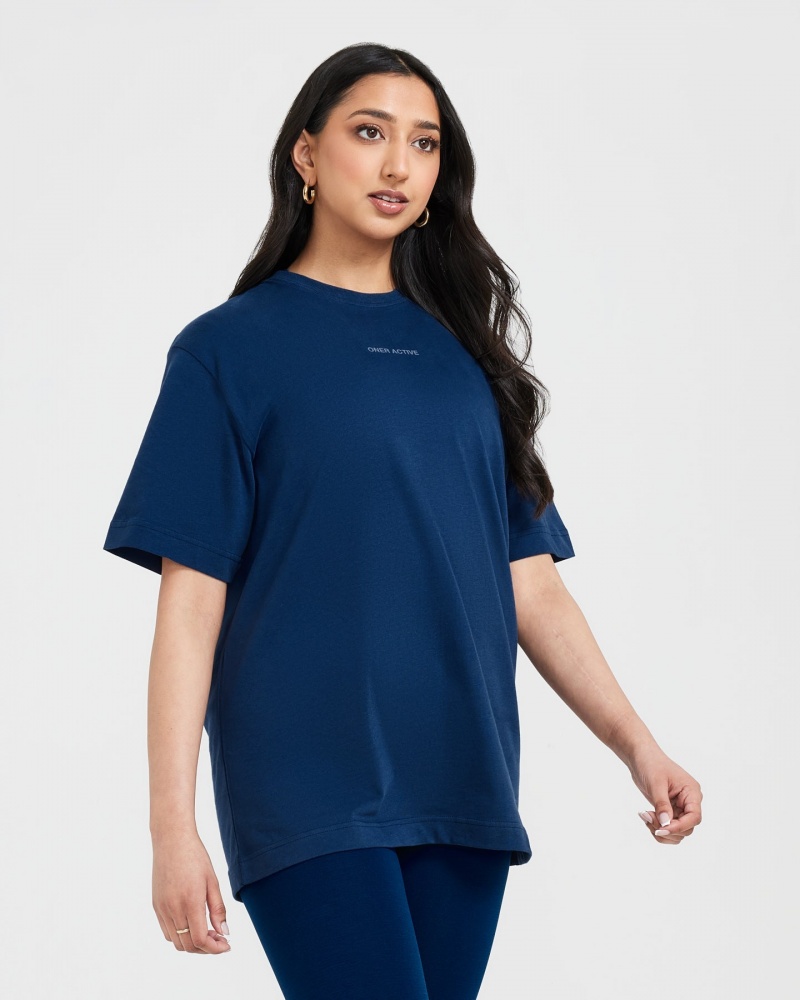 Blue Oner Active Classic Mirror Graphic Oversized T Shirts | 73051CGBE