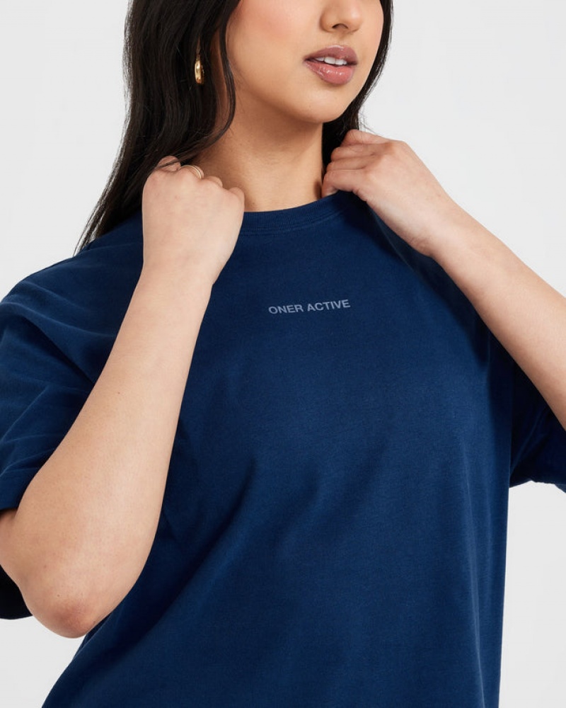 Blue Oner Active Classic Mirror Graphic Oversized T Shirts | 73051CGBE