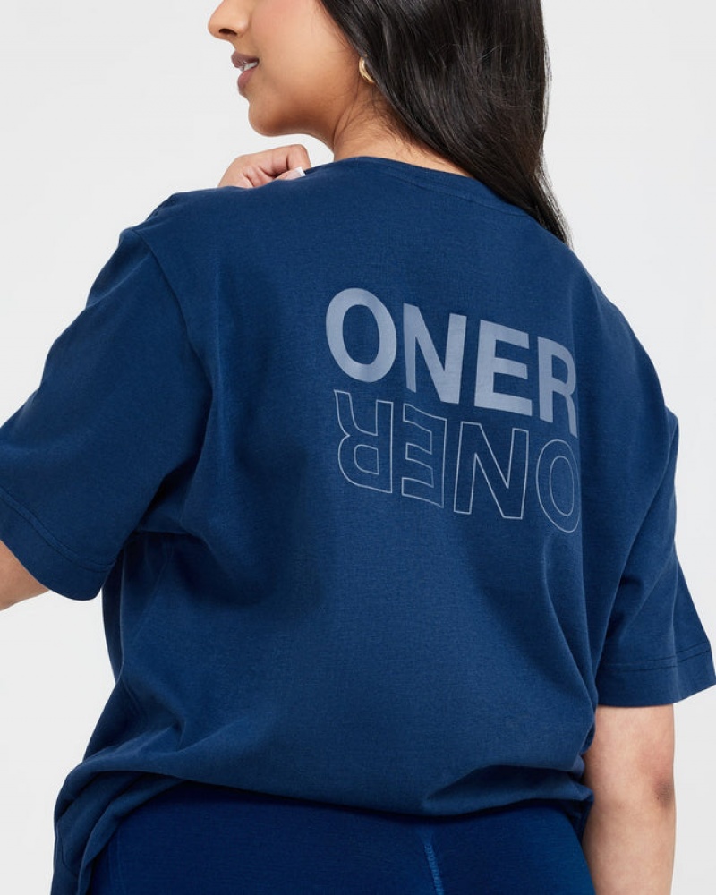 Blue Oner Active Classic Mirror Graphic Oversized T Shirts | 73051CGBE