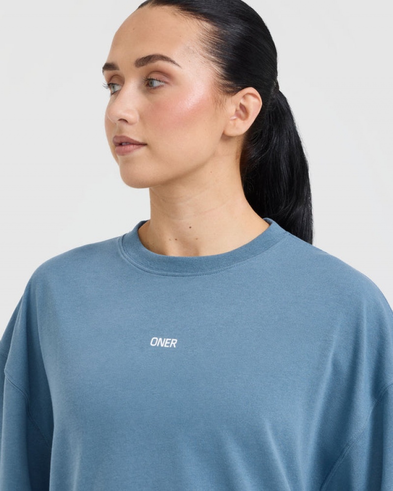 Blue Oner Active Classic Oner Graphic Longline T Shirts | 40217LANM