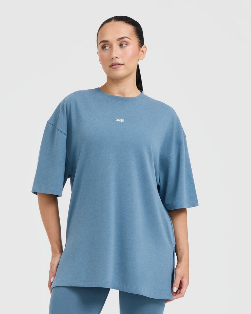 Blue Oner Active Classic Oner Graphic Longline T Shirts | 40217LANM