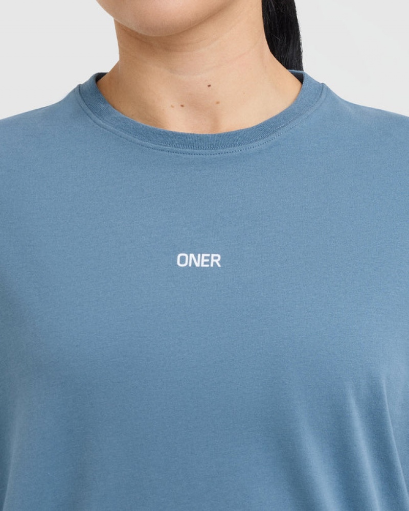 Blue Oner Active Classic Oner Graphic Oversized Lightweight T Shirts | 95861BJHO