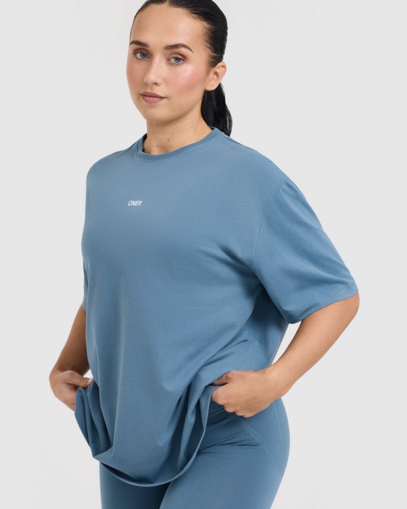 Blue Oner Active Classic Oner Graphic Oversized Lightweight T Shirts | 95861BJHO