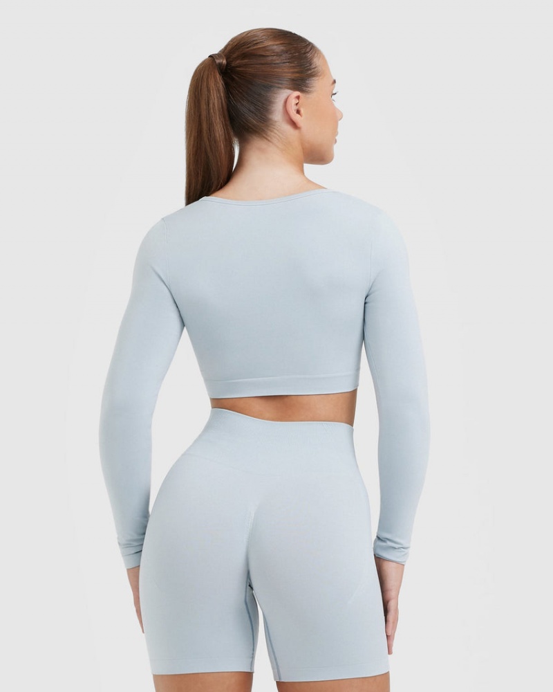 Blue Oner Active Effortless Square Neck Crop Long Sleeve T Shirts | 52864LAJU