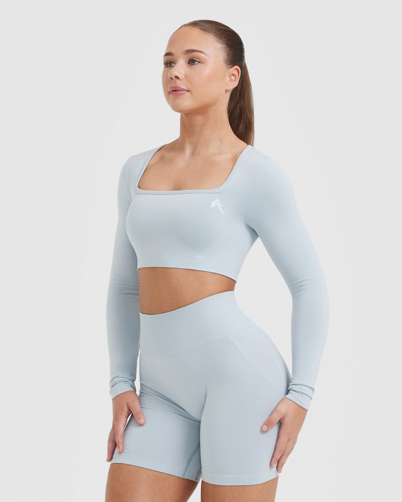 Blue Oner Active Effortless Square Neck Crop Long Sleeve T Shirts | 52864LAJU