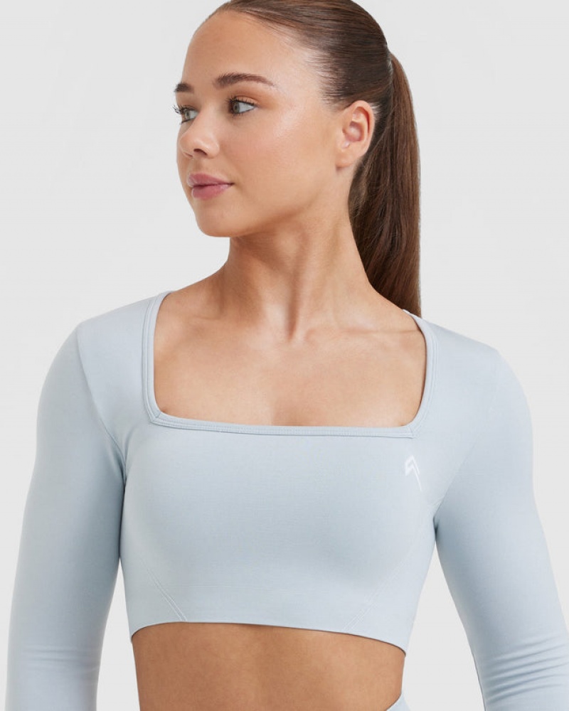 Blue Oner Active Effortless Square Neck Crop Long Sleeve T Shirts | 52864LAJU