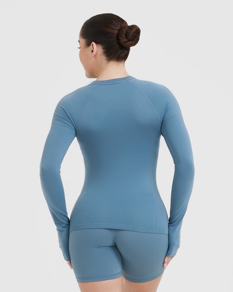 Blue Oner Active Go To Seamless Fitted Long Sleeve T Shirts | 89301IYAO