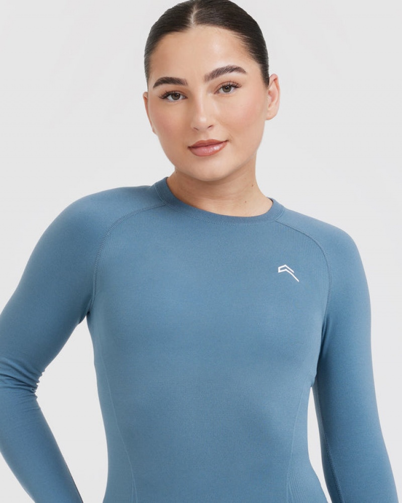 Blue Oner Active Go To Seamless Fitted Long Sleeve T Shirts | 89301IYAO