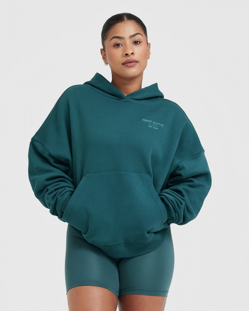 Blue / Turquoise Oner Active All Day Est 2020 Oversized Hoodie | 95768EKUP