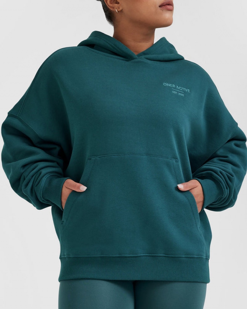 Blue / Turquoise Oner Active All Day Est 2020 Oversized Hoodie | 95768EKUP