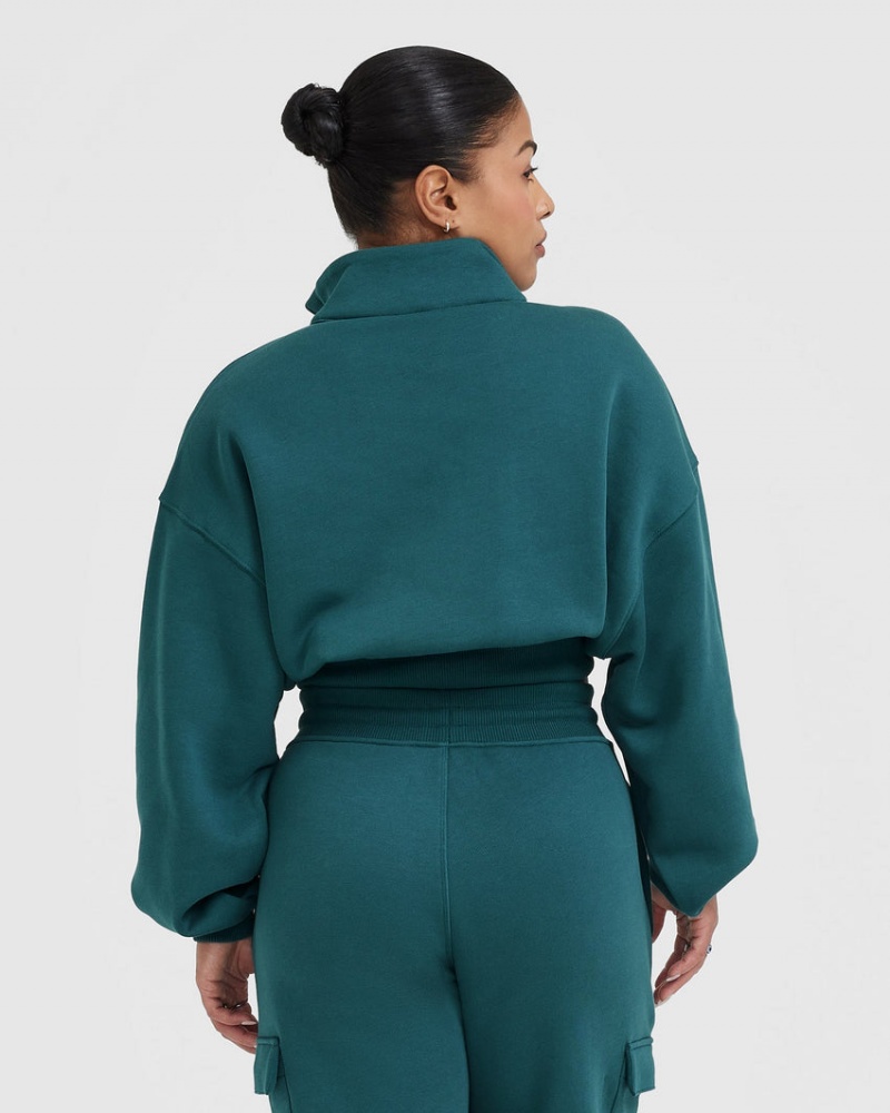 Blue / Turquoise Oner Active All Day Est 2020 Crop 1/4 Zip Sweatshirts | 37415IGWY