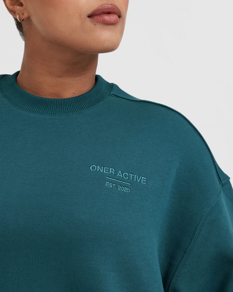 Blue / Turquoise Oner Active All Day Est 2020 Oversized Sweatshirts | 19864CTRU