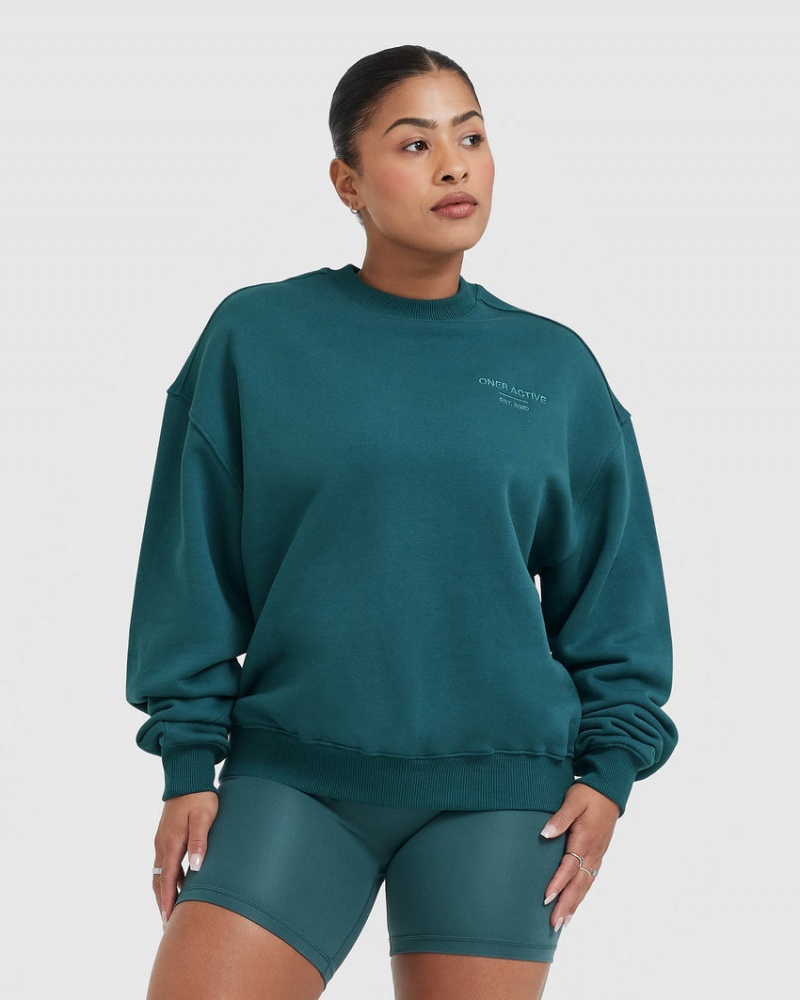 Blue / Turquoise Oner Active All Day Est 2020 Oversized Sweatshirts | 19864CTRU