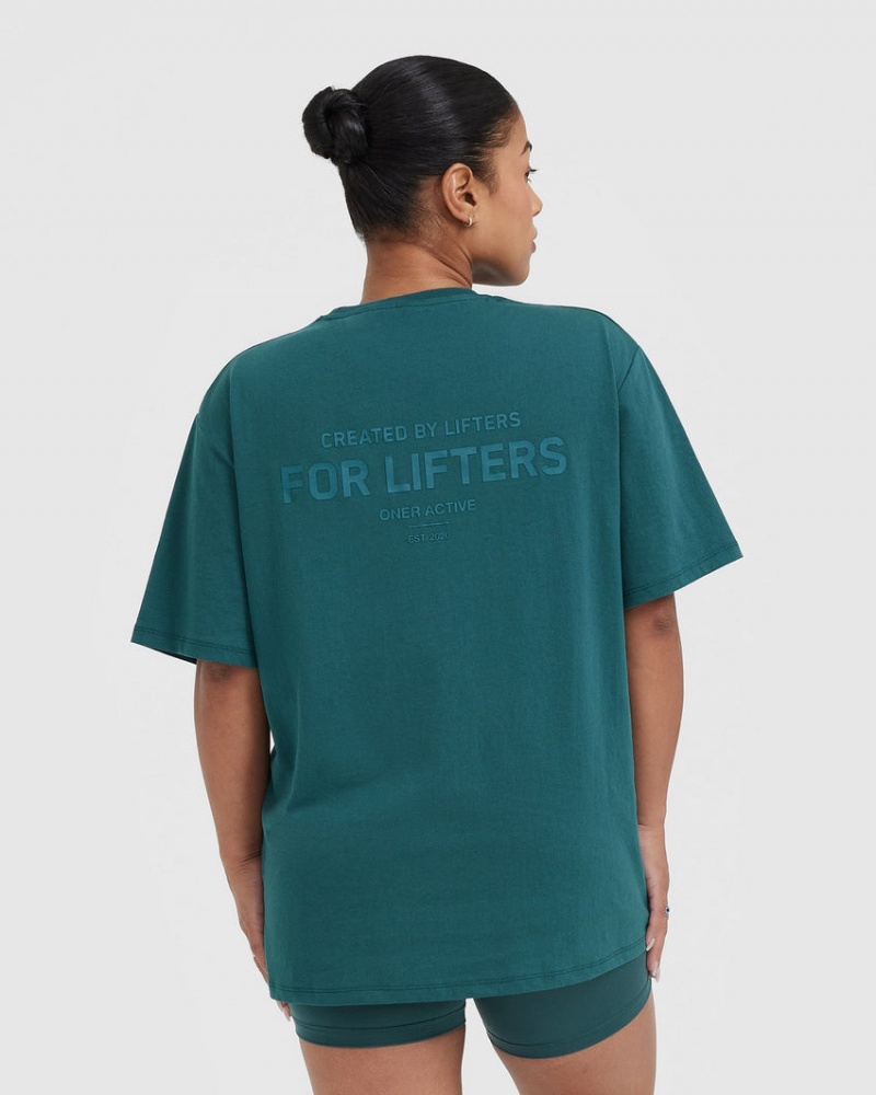 Blue / Turquoise Oner Active Classic Lifters Graphic Oversized Lightweight T Shirts | 30725RAUT