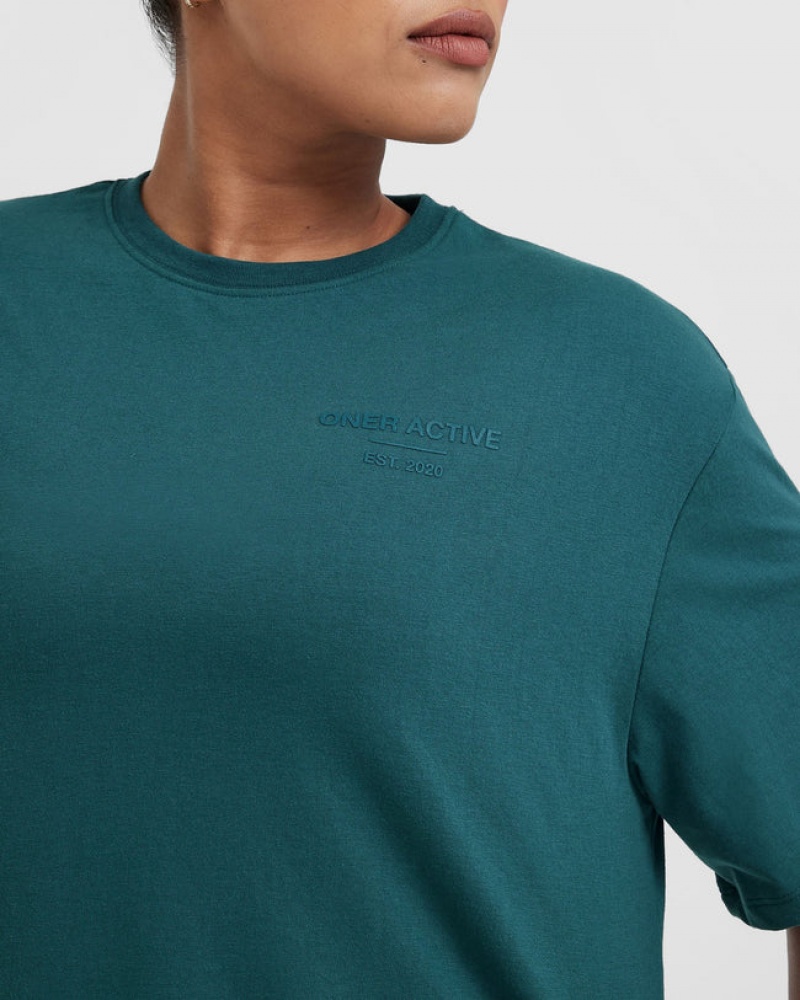 Blue / Turquoise Oner Active Classic Lifters Graphic Oversized Lightweight T Shirts | 30725RAUT