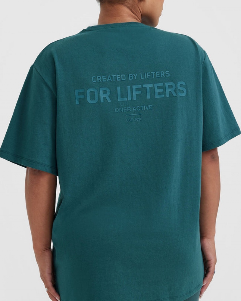 Blue / Turquoise Oner Active Classic Lifters Graphic Oversized Lightweight T Shirts | 30725RAUT