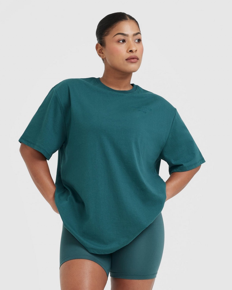 Blue / Turquoise Oner Active Classic Lifters Graphic Oversized Lightweight T Shirts | 30725RAUT