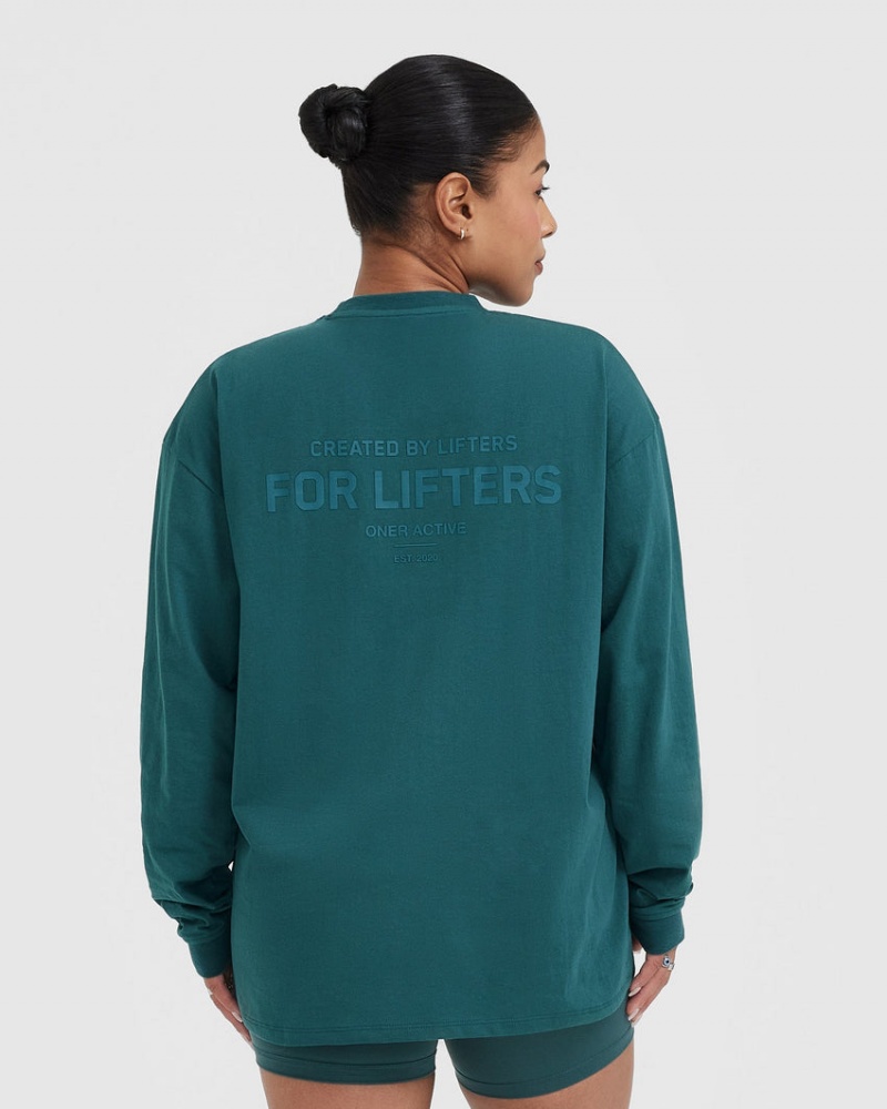 Blue / Turquoise Oner Active Classic Lifters Graphic Oversized Lightweight Long Sleeve T Shirts | 69028JSXF