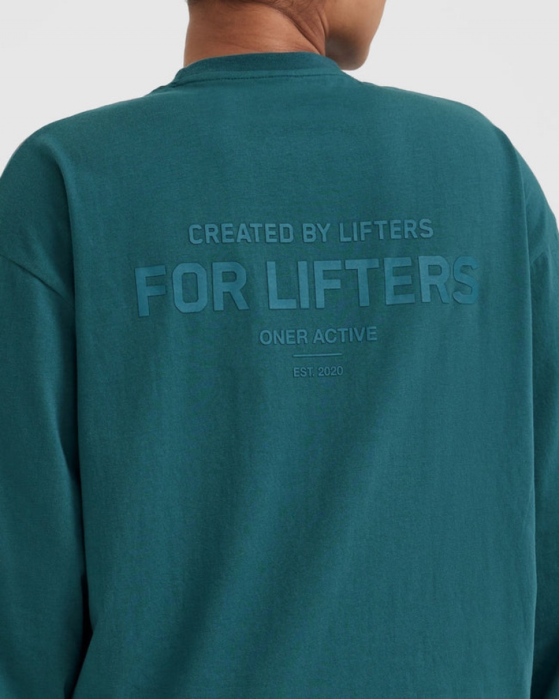 Blue / Turquoise Oner Active Classic Lifters Graphic Oversized Lightweight Long Sleeve T Shirts | 69028JSXF