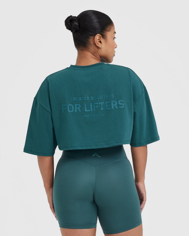 Blue / Turquoise Oner Active Classic Lifters Graphic Relaxed Crop Lightweight T Shirts | 31847MRZE