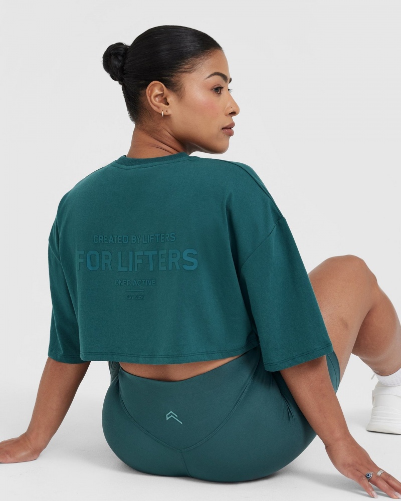 Blue / Turquoise Oner Active Classic Lifters Graphic Relaxed Crop Lightweight T Shirts | 31847MRZE