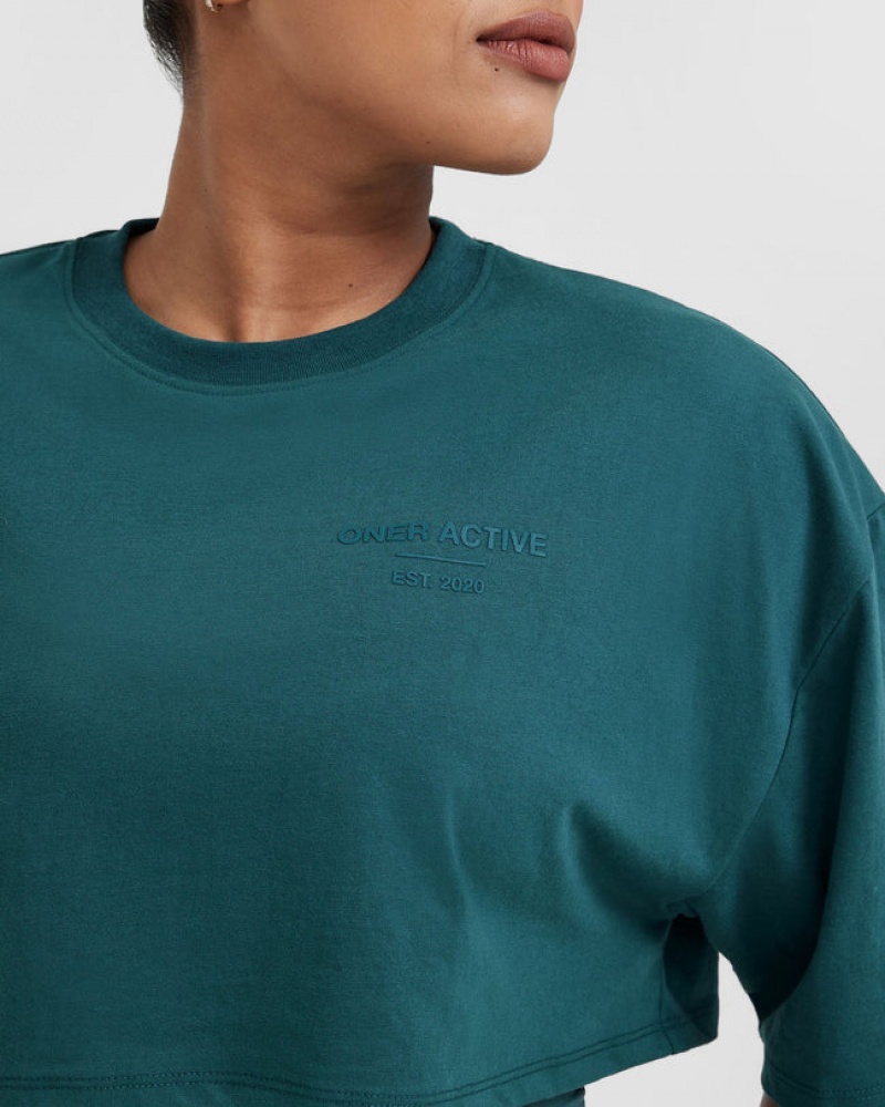 Blue / Turquoise Oner Active Classic Lifters Graphic Relaxed Crop Lightweight T Shirts | 31847MRZE