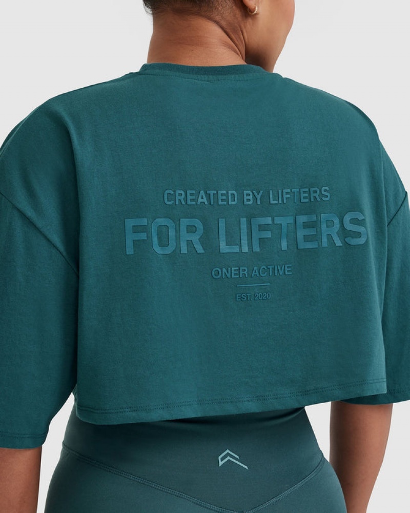 Blue / Turquoise Oner Active Classic Lifters Graphic Relaxed Crop Lightweight T Shirts | 31847MRZE