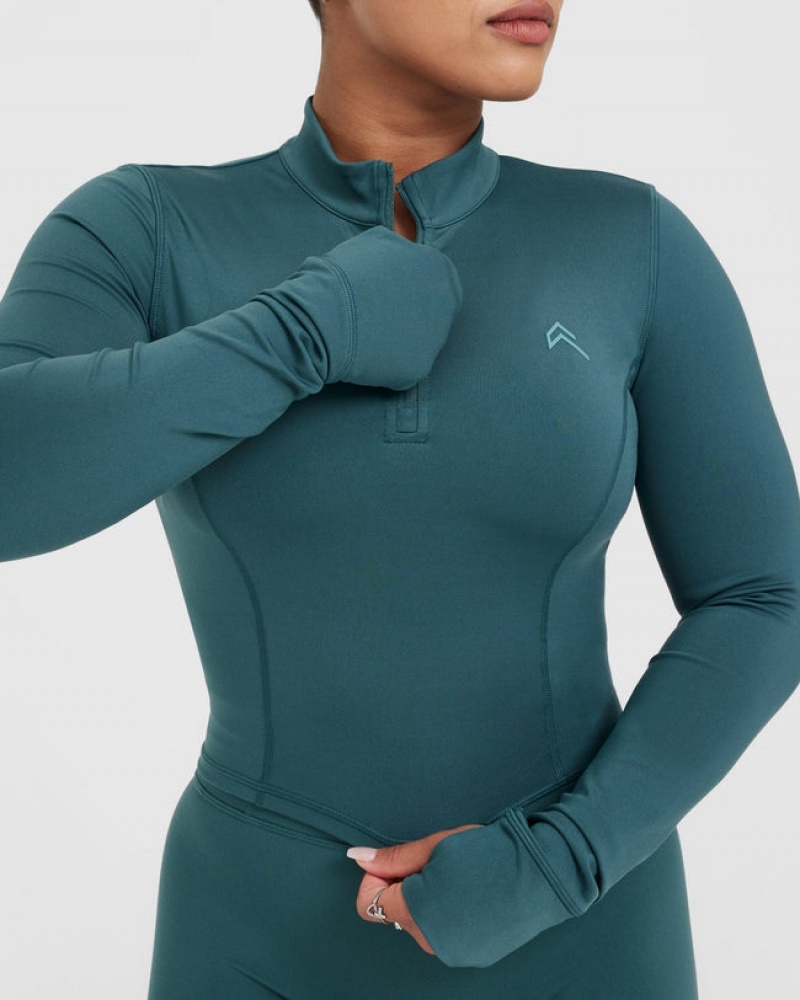 Blue / Turquoise Oner Active Timeless Half Zip Mid Long Sleeve T Shirts | 80693YXNQ