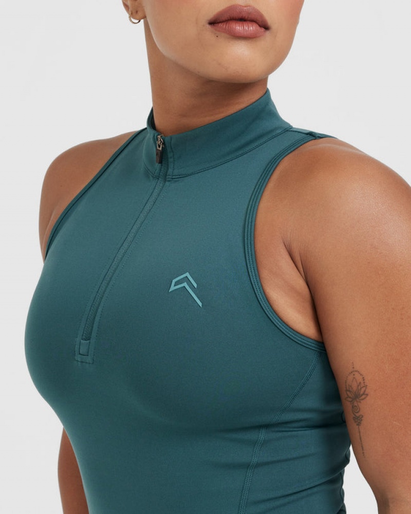 Blue / Turquoise Oner Active Timeless Half Zip Tank T Shirts | 27154KYNF