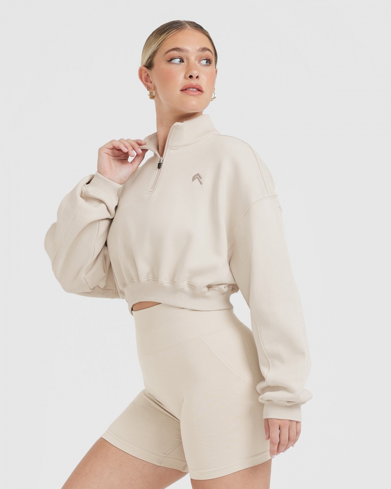 Brown Oner Active All Day Lightweight Crop 1/4 Zip Sweatshirts | 74538IVNF