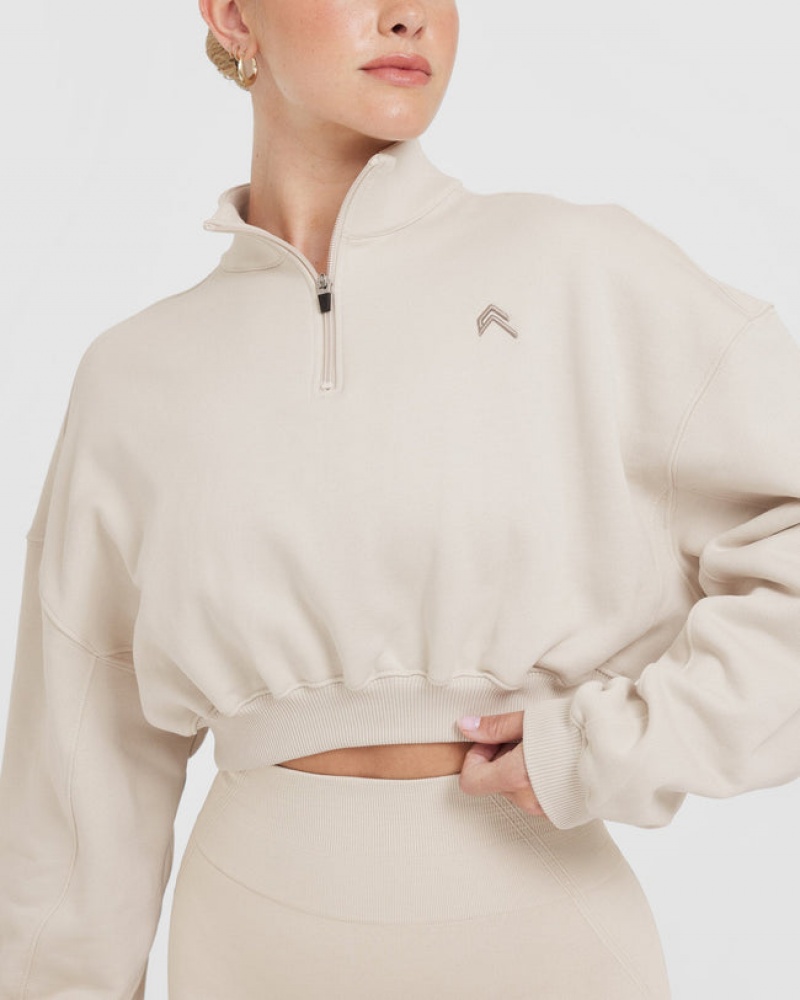 Brown Oner Active All Day Lightweight Crop 1/4 Zip Sweatshirts | 74538IVNF