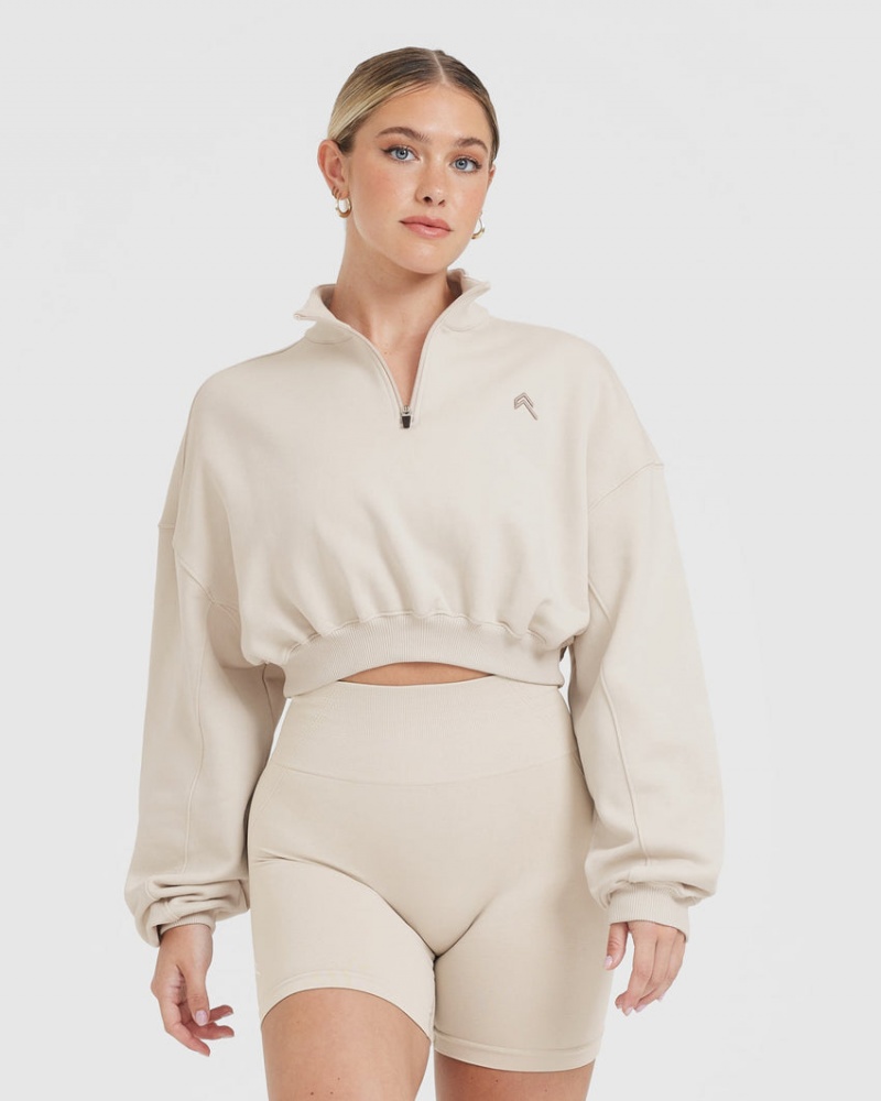 Brown Oner Active All Day Lightweight Crop 1/4 Zip Sweatshirts | 74538IVNF