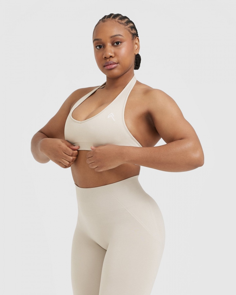 Brown Oner Active Classic Seamless 2.0 Halter Neck Bralette Sports Bras | 01853NCSA