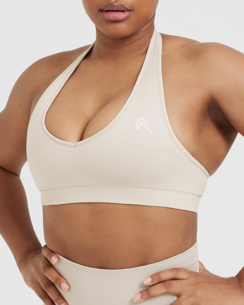 Brown Oner Active Classic Seamless 2.0 Halter Neck Bralette Sports Bras | 01853NCSA