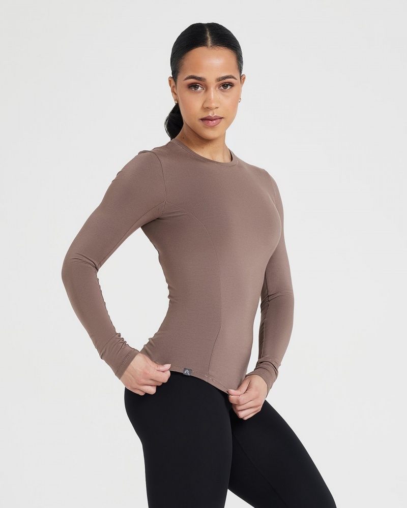 Brown Oner Active Mellow Soft Long Sleeve T Shirts | 02563QELB