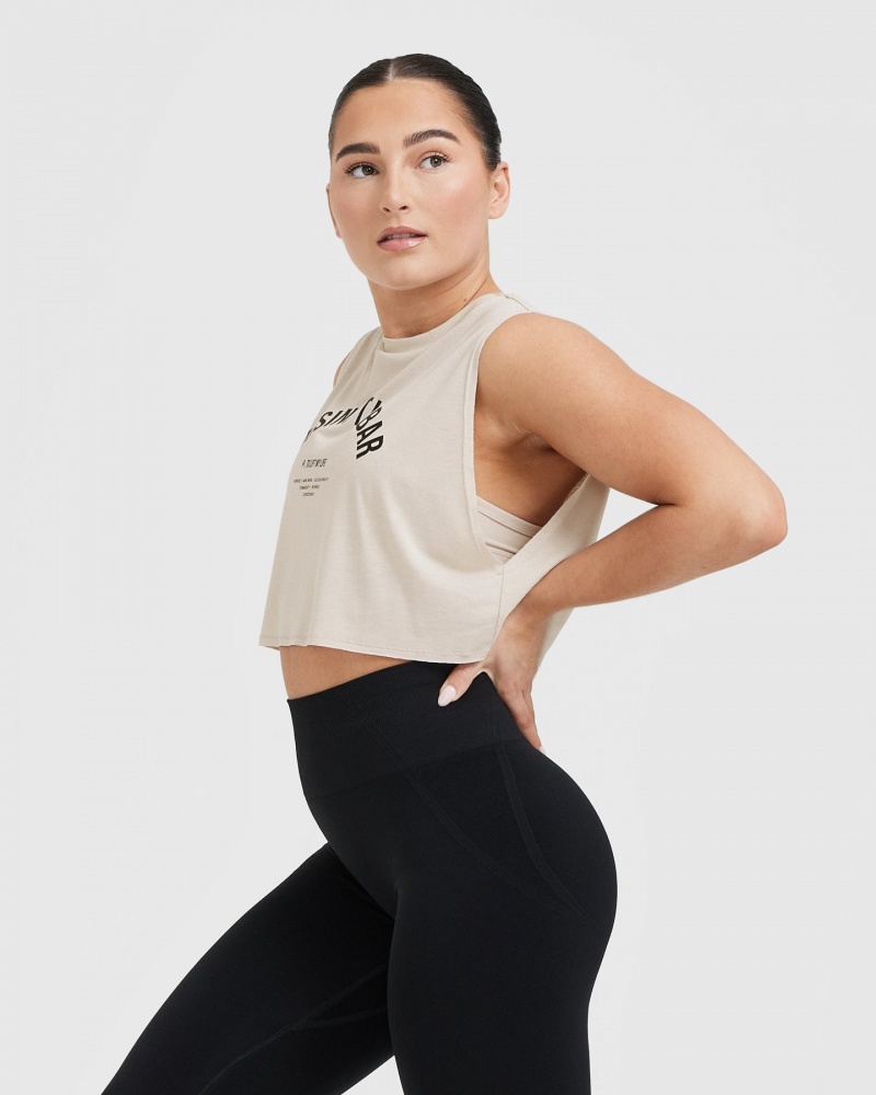 Brown Oner Active Raising The Bar Graphic Muscle Crop T Shirts | 01734PTKN