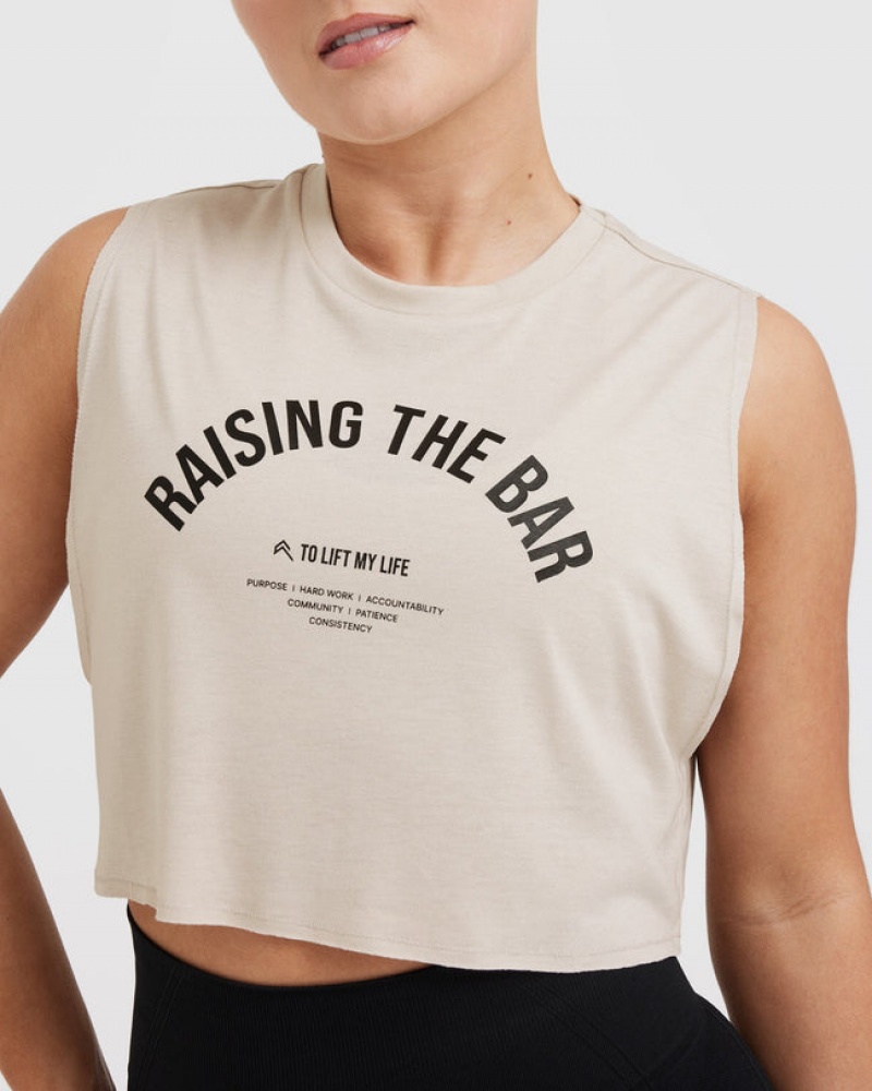 Brown Oner Active Raising The Bar Graphic Muscle Crop T Shirts | 01734PTKN