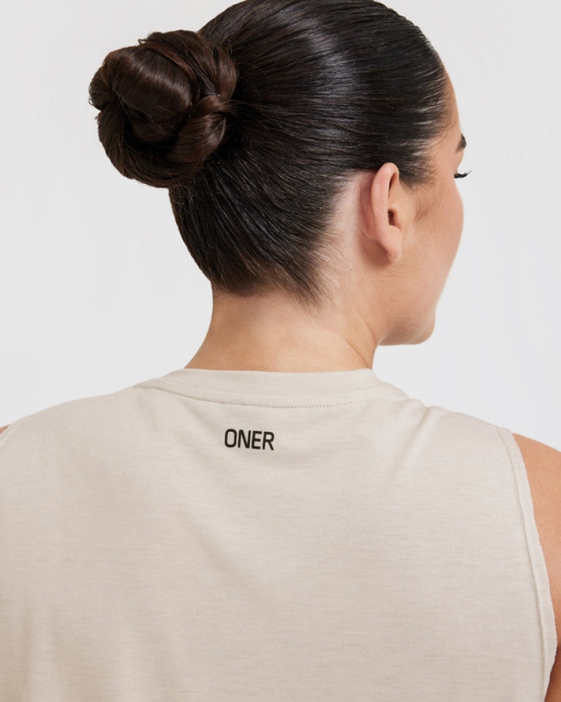 Brown Oner Active Raising The Bar Graphic Muscle Crop T Shirts | 01734PTKN