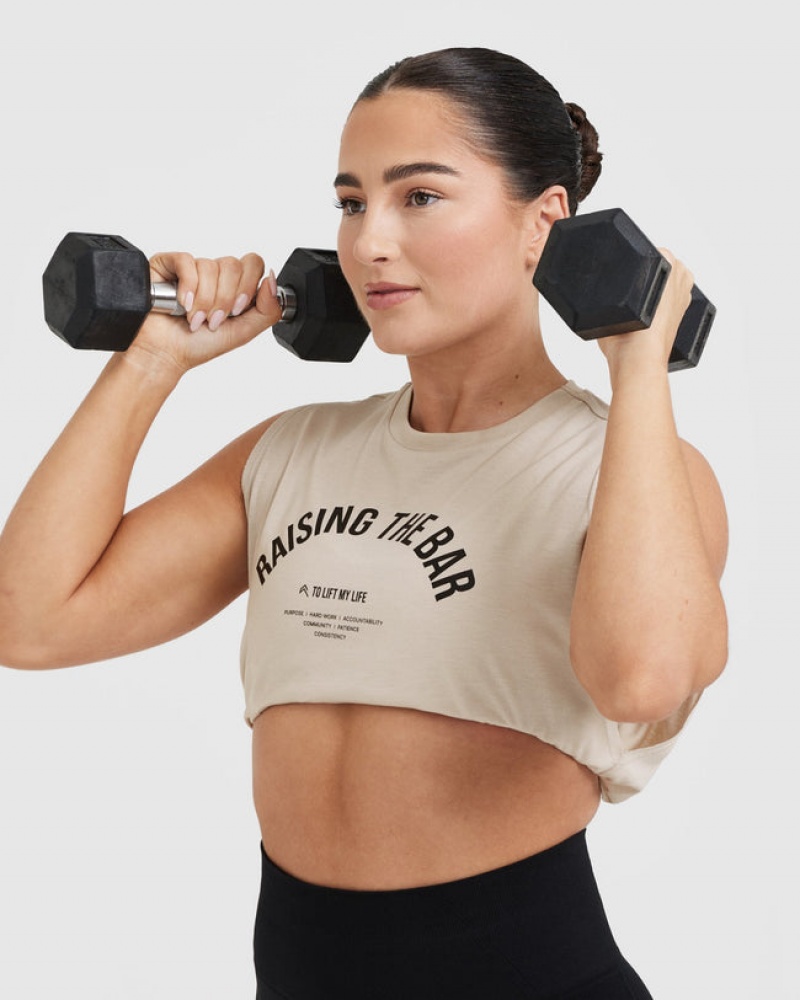 Brown Oner Active Raising The Bar Graphic Muscle Crop T Shirts | 01734PTKN