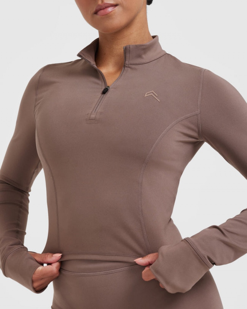 Brown Oner Active Timeless Half Zip Mid Long Sleeve T Shirts | 94206VJRD