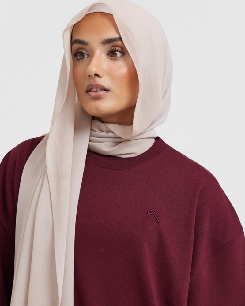 Burgundy Oner Active Classic Oversized Longline T Shirts | 14765DLXW