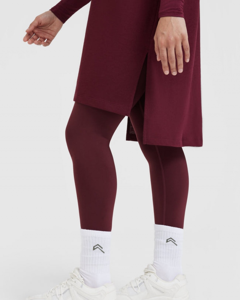 Burgundy Oner Active Classic Oversized Longline T Shirts | 14765DLXW