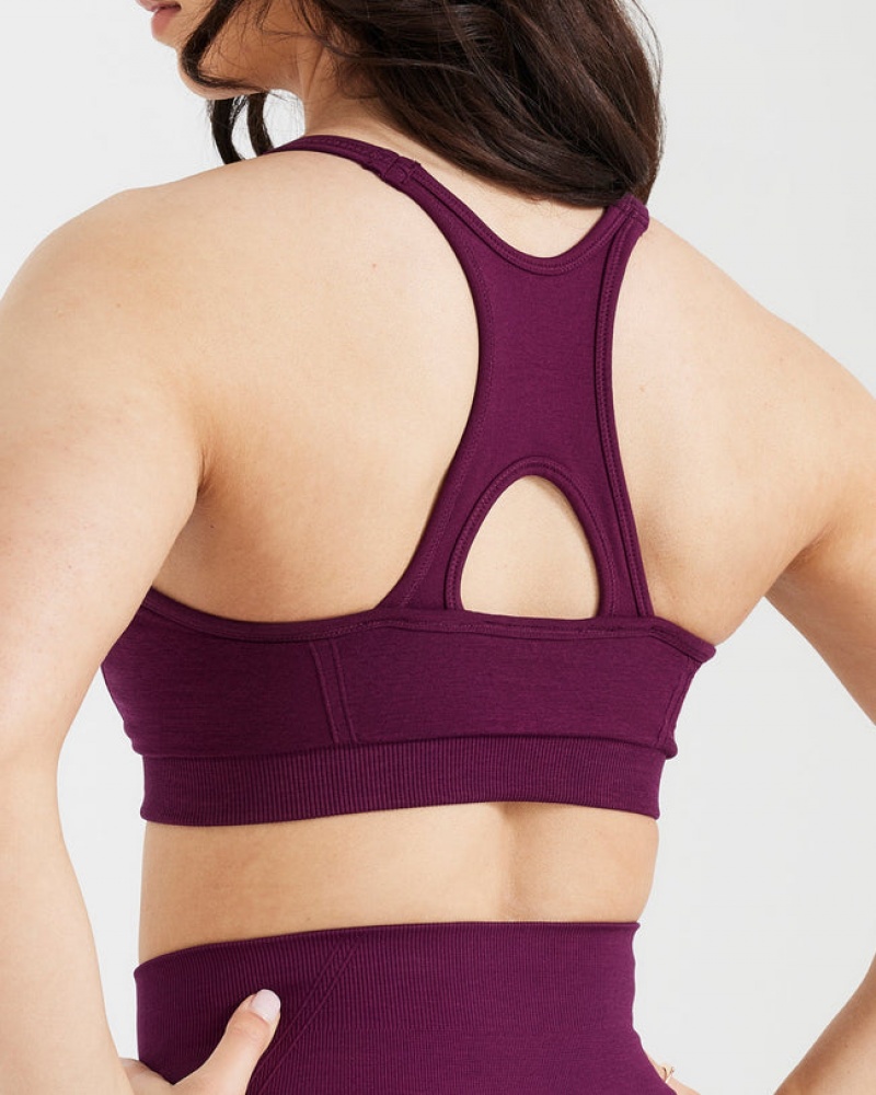 Burgundy Oner Active Effortless Seamless High Neck Bralette Sports Bras | 26185VESN