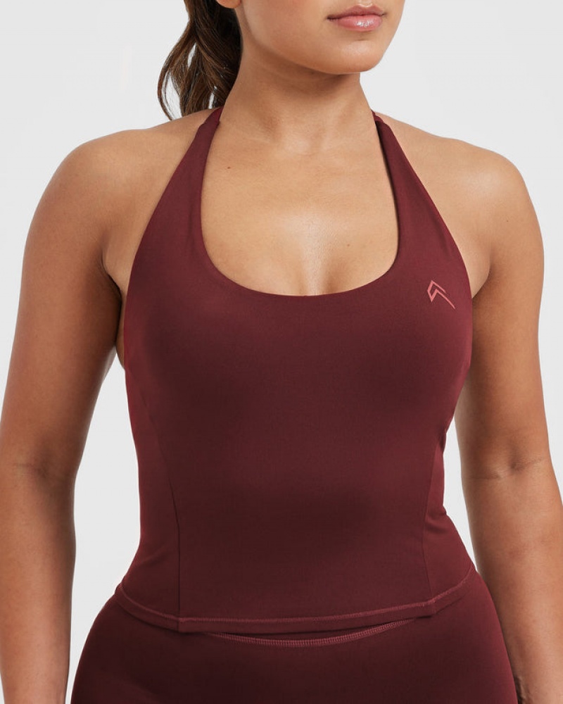 Burgundy Oner Active Timeless Halter Neck Mid T Shirts | 21876JNQC