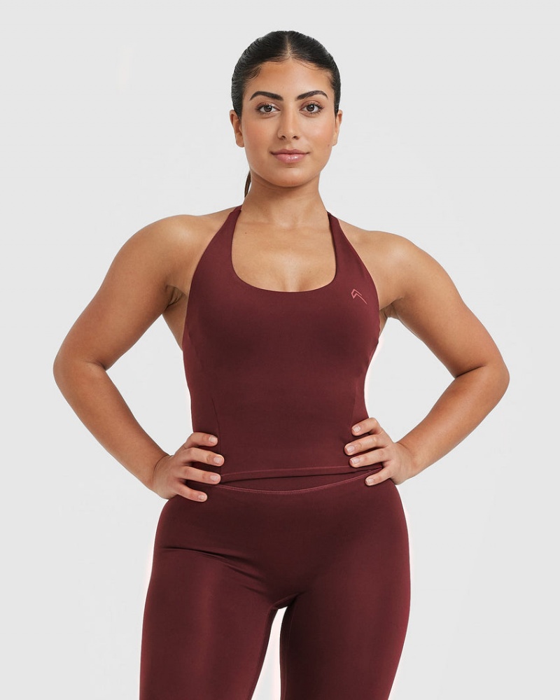 Burgundy Oner Active Timeless Halter Neck Mid T Shirts | 21876JNQC